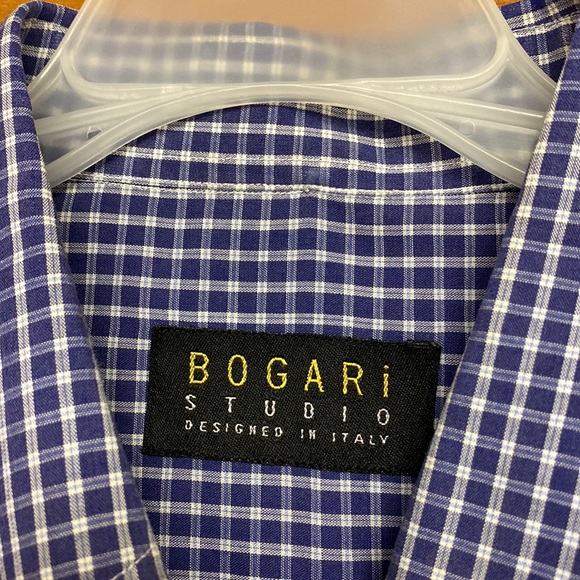 Bogari Studio Designed in Italy Cotton Checked Plaid Blue Shirt as New Men's L ! - Picture 2 of 9